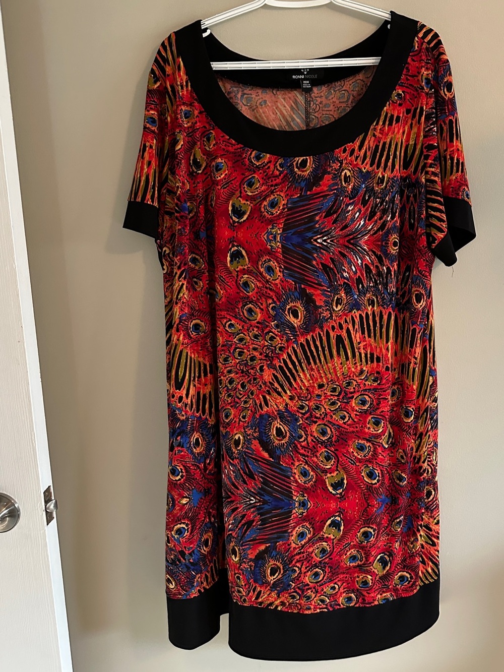 Ronni Nicole Coral and Blue Printed Artsy Dress